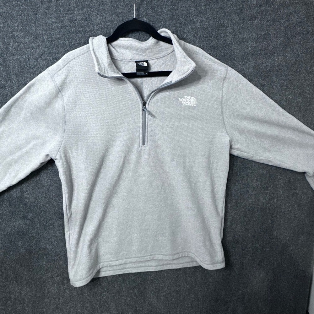 The North Face Mens XL Light Grey Quarter Zip Fleece Pullover Textured Sweater